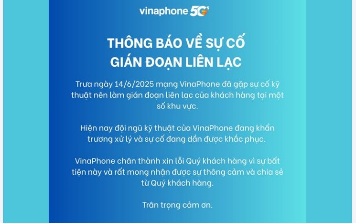 Vinaphone đã khắc phục xong sự cố mất sóng trên diện rộng
